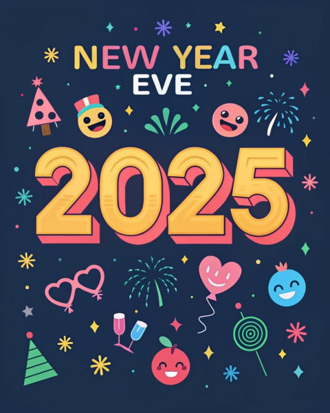 Happy New Years 2025 Colorful Celebration Background