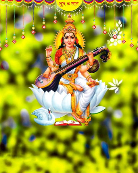 Happy Saraswati Pooja Photo Editing CB Yellow Background