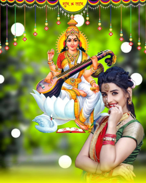 Happy Saraswati Puja CB Cute Girls Editing Background HD
