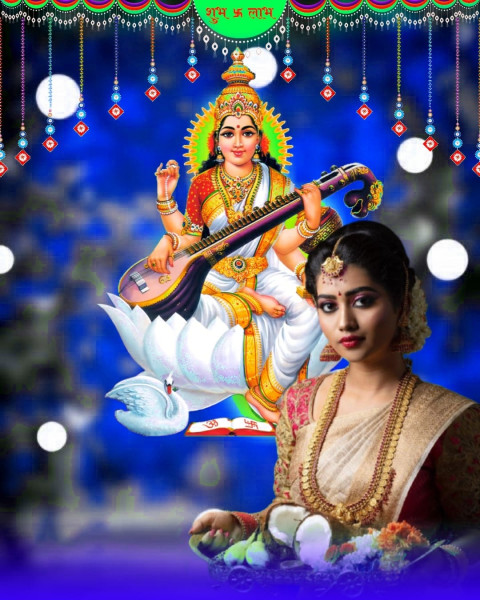 Happy Saraswati Puja CB Editing Background Free with Girls Images