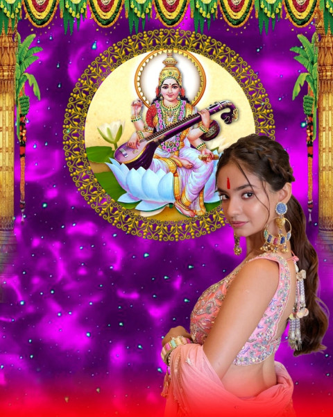 Happy Saraswati Puja Editing Pink Background HD Free Stock