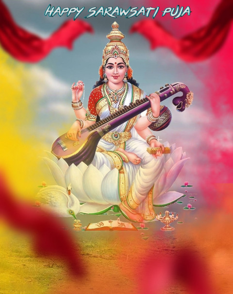 Happy Saraswati Puja Photo Editing Background for Photoshop