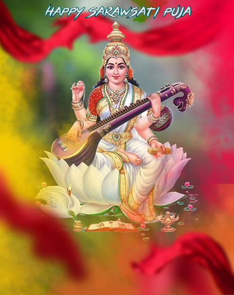 Happy Saraswati Puja Photo Editing Background for Photoshop New
