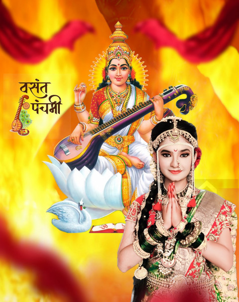 Happy Saraswati Puja Photo Editing Background With Girls For Picsart