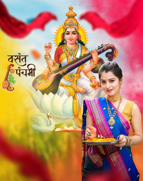 Happy Saraswati Puja Photo Editing Background With Girls For Picsart Hd