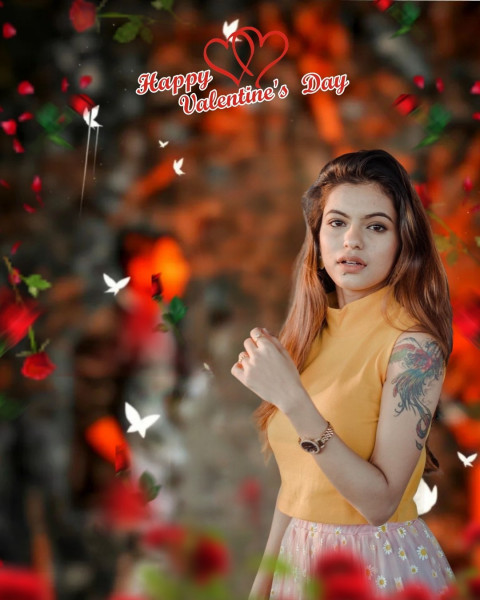 Happy Valentine Day Photo Editing Background With Girl