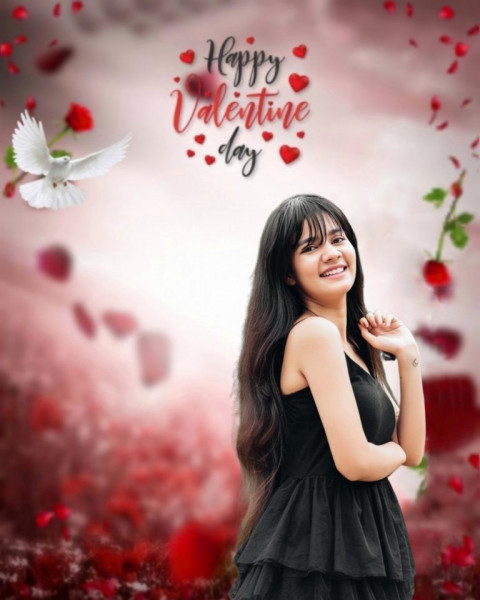 Happy Valentine's Day Background Free Girl Black Dress