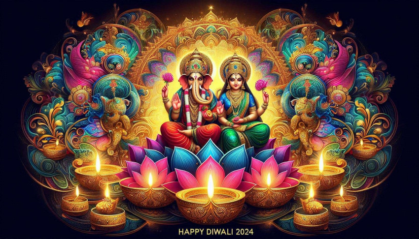 Lakshmi And Ganesha For Happy Diwali Stock Photo