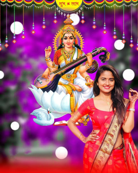 Maa Saraswati Puja CB Editing Background with Cute Girls