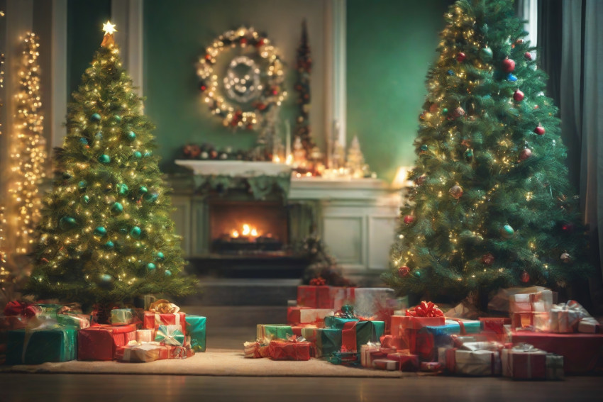 Merry Christmas Images HD Green Tree With light Ball And Gift Photo
