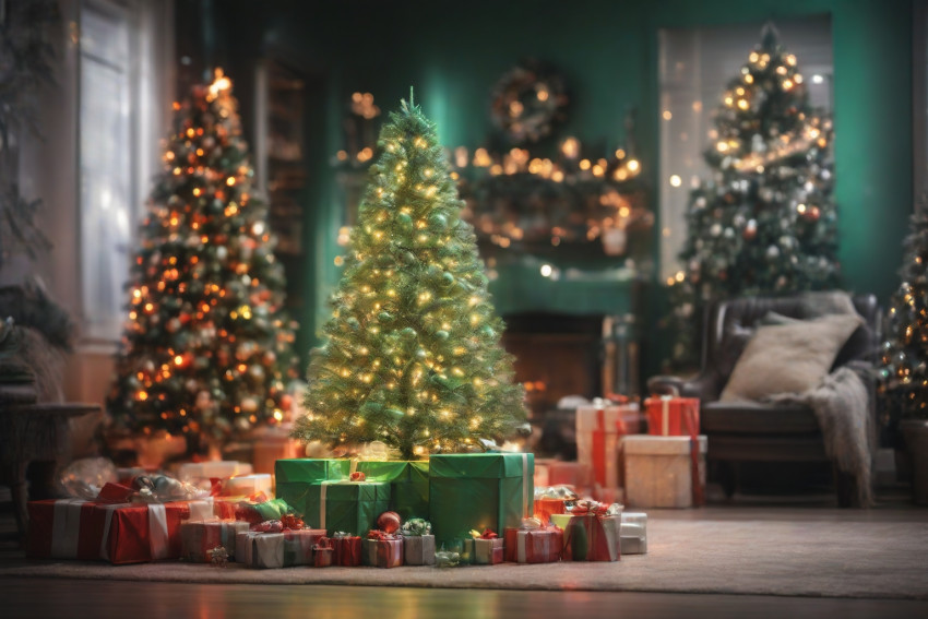 Merry Christmas Images HD Green Tree With light Ball And Gift Photos