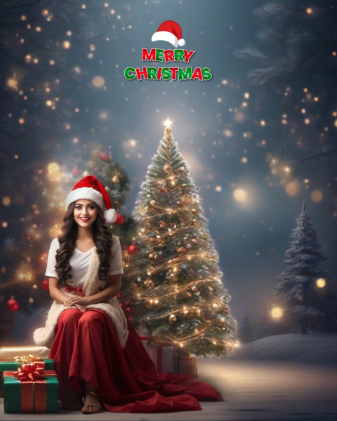 Merry Christmas PicsArt Photo Editing Sitting Girl Background Download