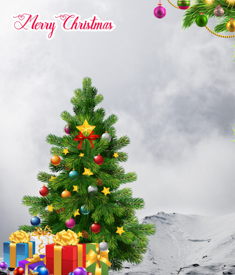 Merry Christmas Tree Free Wallpaper Stock For Editing HD Background