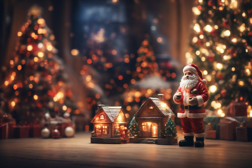 Photoshop Santa Claus And Christmas Tree Light Ball Background