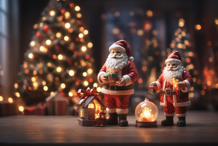 Photoshop Santa Claus And Christmas Tree Light Ball Background HD
