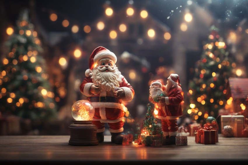 Photoshop Santa Claus And Christmas Tree Light Ball Background New