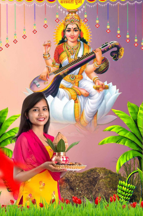PicsArt Saraswati Puja Background Download Full HD For Photoshop Photo