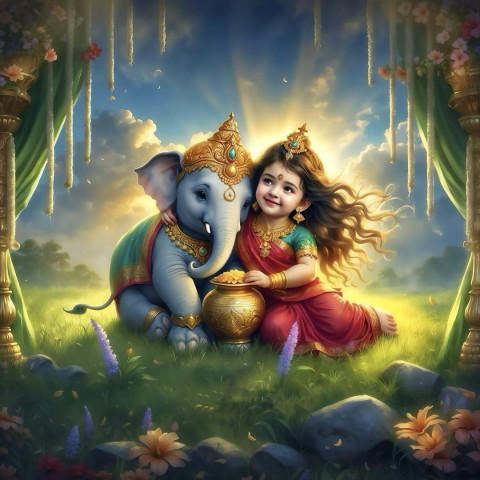 Radha Rani With Elephant Wallpaper Pictures HD