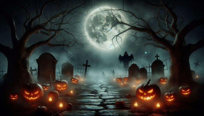 Rustic Halloween Background with autumn leaves