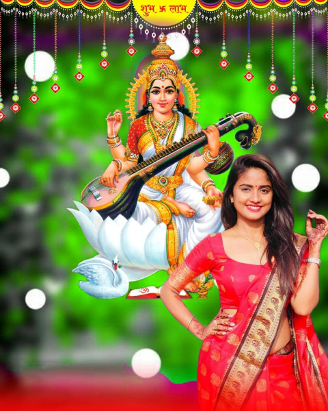 Saraswati Puja CB Editing Background Free Photo with Cute Girls