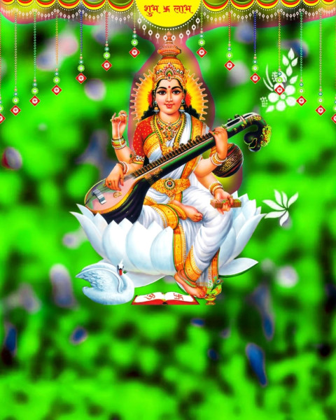 Saraswati Puja Photo Editing Green Background Full HD