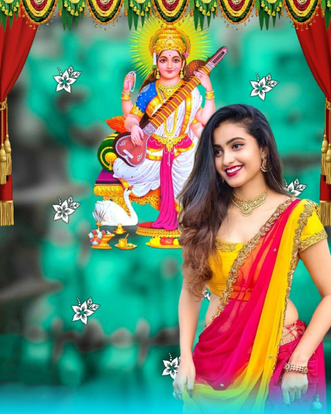 Saraswati Puja Special Editing Background Free Stock Cute Girls