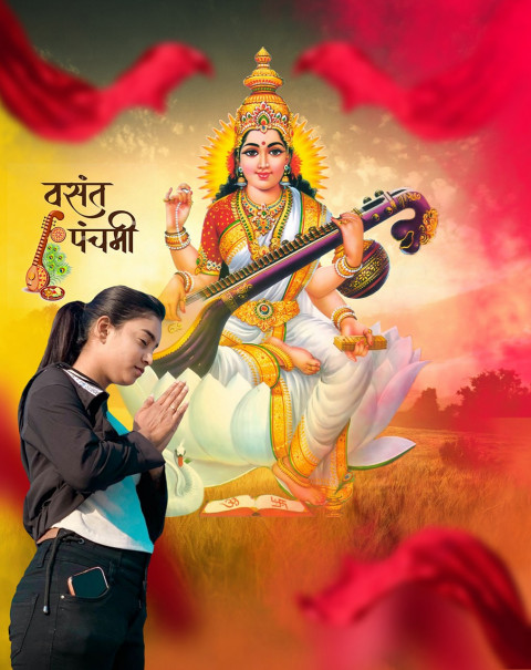 Sarswati Puja Background HD For Editing With Girl Picsart