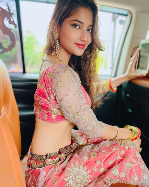 Sitting Angle Rai Pictures In Saree ( Tik Tok star )  Pics