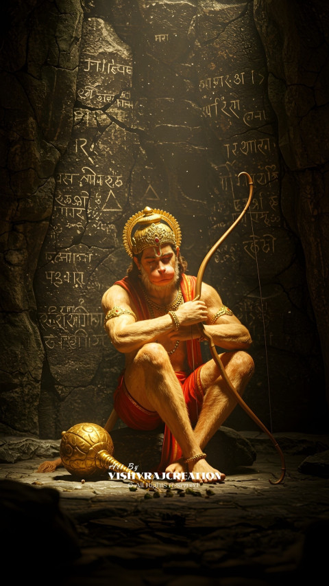 Sitting Hanuman JI Full Screen Mobile Wallpaper And IOS Photo