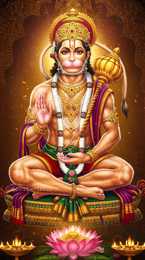 Sitting Hanuman Ji Photo Hd For Mobile Background Wallpaper Stock