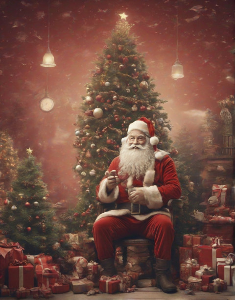 Sitting Santa Claus Background With Merry Christmas Tree Editing Image