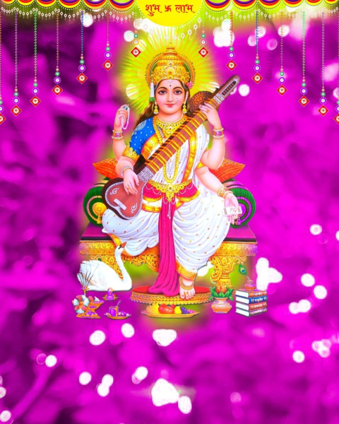 Vasant Panchami Saraswati Puja Editing Pink Background Free