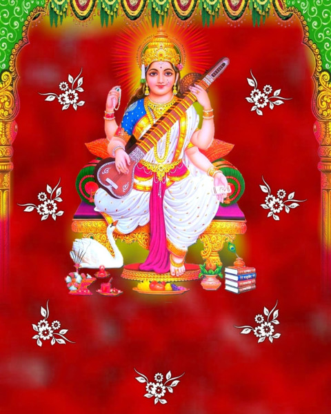 Vasant Panchami Saraswati Puja Editing Red Background Full HD
