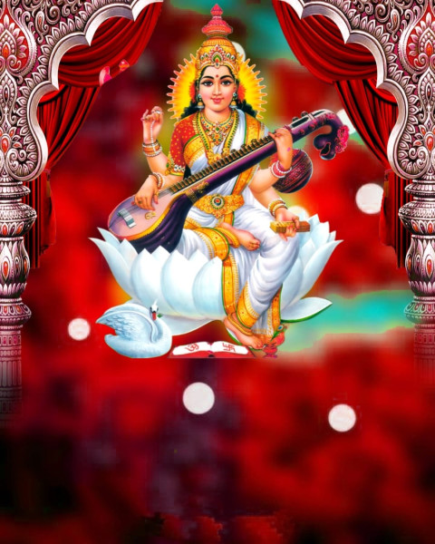 Vasant Panchami Saraswati Puja Editing Red Free Background