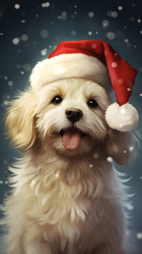 White Dog With Santa Claus Hat Wallpapers HD For Editing Background